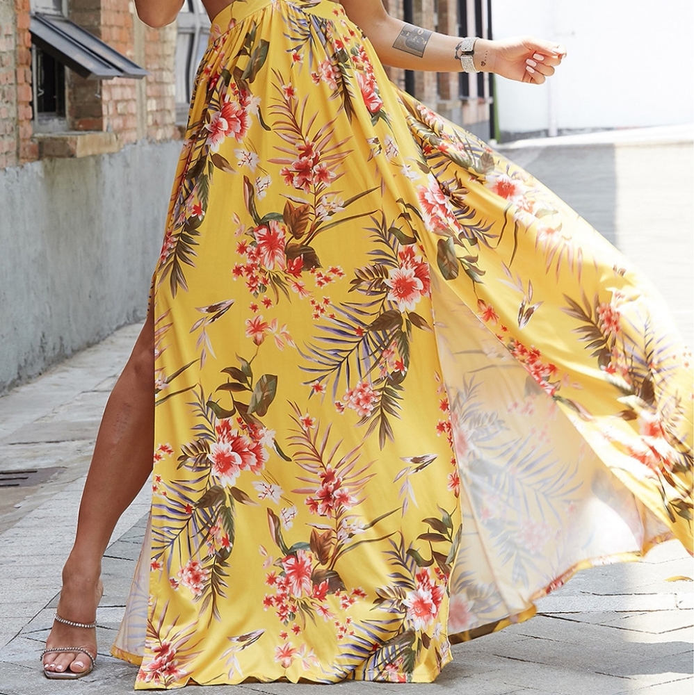 Harmony In Nature Yellow Floral Halter Maxi Dress - Picture 9 of 10